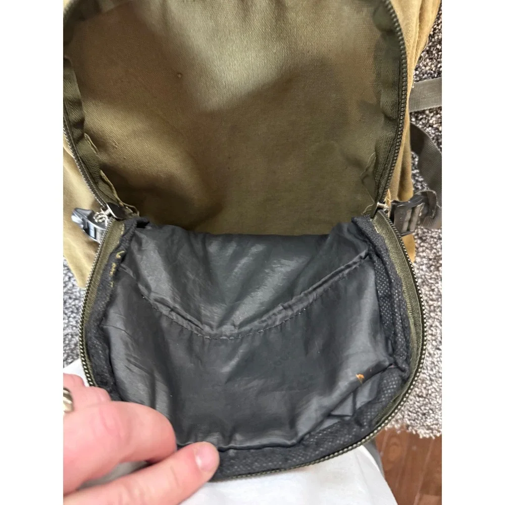 Vintage Ludandan Tan Canvas Backpack Rugged Outdoor Hiking Daypack Khaki